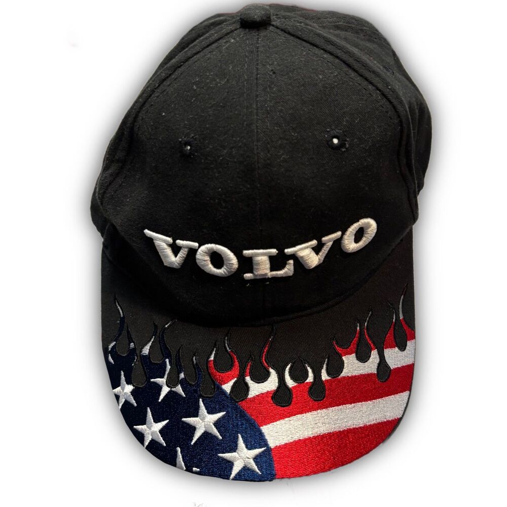 Volvo American Flag Flame Brim Black Hat